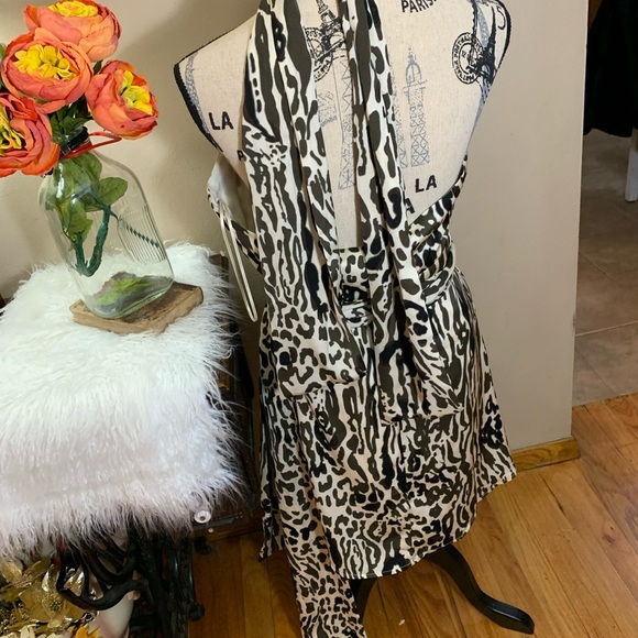 Banana Republic Silky Mini Halter Dress Womens Size 12P Leopard Print NWT - Picture 5 of 7
